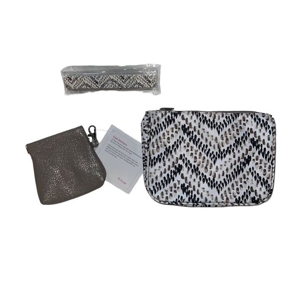 Thirty-One Hello Happy Cosmetic Bag 4 Pc Set Raindrop Chevron Purse Nail Files - Picture 1 of 8